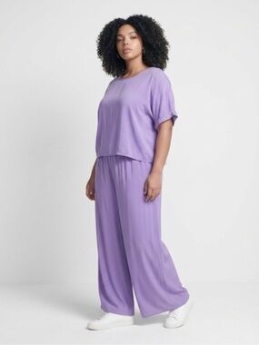 Zenana Lavender Rayon Lounge Set Flowy Top and Wide Leg Pants Size L